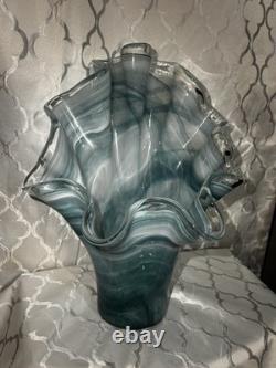 VIETRI Italy ONDA Collection Blue Art Glass Vase 17 High & 13 Wide