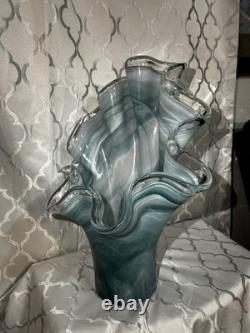 VIETRI Italy ONDA Collection Blue Art Glass Vase 17 High & 13 Wide