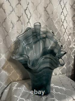 VIETRI Italy ONDA Collection Blue Art Glass Vase 17 High & 13 Wide