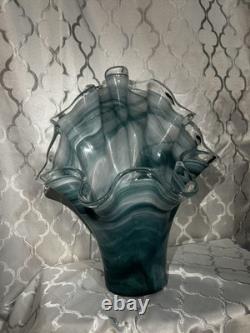 VIETRI Italy ONDA Collection Blue Art Glass Vase 17 High & 13 Wide