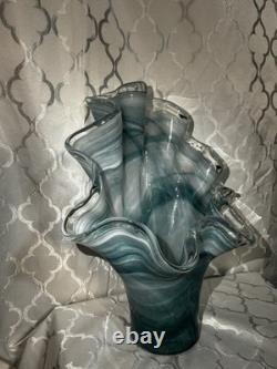 VIETRI Italy ONDA Collection Blue Art Glass Vase 17 High & 13 Wide