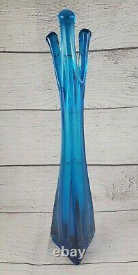 VIKING Turquoise Blue Glass Vintage 3 Foil Swung Flair Vase Hard to Find MCM 12