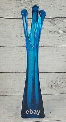 VIKING Turquoise Blue Glass Vintage 3 Foil Swung Flair Vase Hard to Find MCM 12