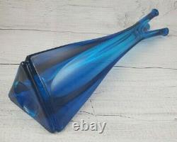 VIKING Turquoise Blue Glass Vintage 3 Foil Swung Flair Vase Hard to Find MCM 12