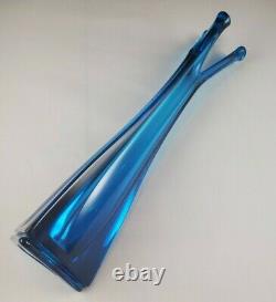 VIKING Turquoise Blue Glass Vintage 3 Foil Swung Flair Vase Hard to Find MCM 12