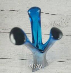 VIKING Turquoise Blue Glass Vintage 3 Foil Swung Flair Vase Hard to Find MCM 12