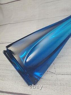 VIKING Turquoise Blue Glass Vintage 3 Foil Swung Flair Vase Hard to Find MCM 12