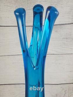 VIKING Turquoise Blue Glass Vintage 3 Foil Swung Flair Vase Hard to Find MCM 12