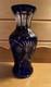 VINTAGE BOHEMIAN COBALT BLUE/ CUT TO CLEAR GLASS VASE Tall 11.5