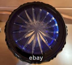 VINTAGE BOHEMIAN COBALT BLUE/ CUT TO CLEAR GLASS VASE Tall 11.5