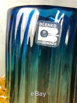 VINTAGE FUNKY BLENKO CACTUS VASE 11 1/2 Tall Yellow Blue Amber Blown Glass 10
