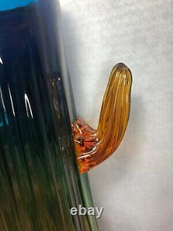 VINTAGE FUNKY BLENKO CACTUS VASE 17 Tall Yellow Blue Amber Blown Glass (10)