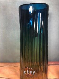 VINTAGE FUNKY BLENKO CACTUS VASE 17 Tall Yellow Blue Amber Blown Glass (10)