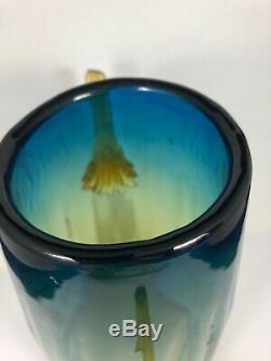 VINTAGE FUNKY BLENKO CACTUS VASE 7 1/2 Tall Yellow Blue Amber Blown Glass 8F