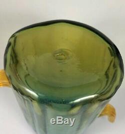 VINTAGE FUNKY BLENKO CACTUS VASE 7 1/2 Tall Yellow Blue Amber Blown Glass 8F