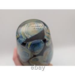 VST Michael Signed 2008 Studio Art Glass Vase Swirled Blue Black Large 9