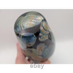 VST Michael Signed 2008 Studio Art Glass Vase Swirled Blue Black Large 9