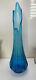 VTG 23 LE Smith Ribbed Swung Glass Vase Bright Blue 6.5 Wide 4 at Base