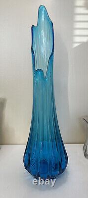 VTG 23 LE Smith Ribbed Swung Glass Vase Bright Blue 6.5 Wide 4 at Base