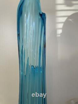 VTG 23 LE Smith Ribbed Swung Glass Vase Bright Blue 6.5 Wide 4 at Base