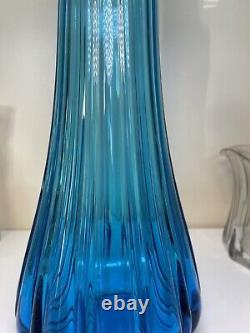 VTG 23 LE Smith Ribbed Swung Glass Vase Bright Blue 6.5 Wide 4 at Base