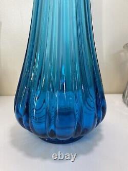 VTG 23 LE Smith Ribbed Swung Glass Vase Bright Blue 6.5 Wide 4 at Base