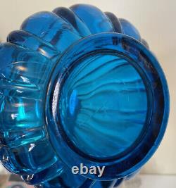 VTG 23 LE Smith Ribbed Swung Glass Vase Bright Blue 6.5 Wide 4 at Base