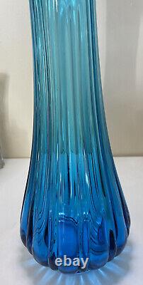 VTG 23 LE Smith Ribbed Swung Glass Vase Bright Blue 6.5 Wide 4 at Base