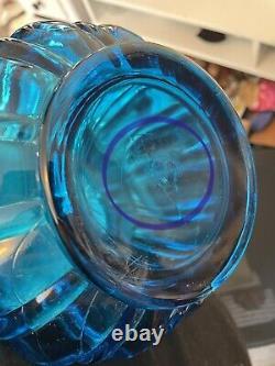 VTG 23 LE Smith Ribbed Swung Glass Vase Bright Blue 6.5 Wide 4 at Base