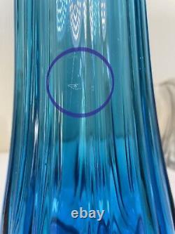 VTG 23 LE Smith Ribbed Swung Glass Vase Bright Blue 6.5 Wide 4 at Base