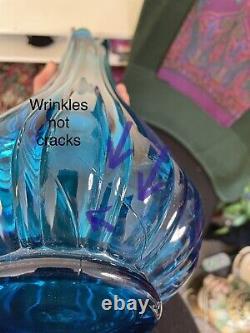 VTG 23 LE Smith Ribbed Swung Glass Vase Bright Blue 6.5 Wide 4 at Base