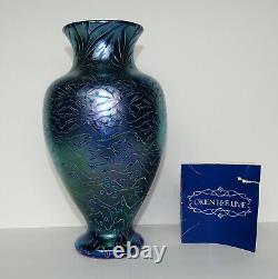 VTG 9 Orient & Flume Art Glass Vase 1980 Peacock Feather Spider Webbing Blue