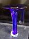 VTG Art Glass Trumpet Vase Blue Elegant 9 x 6.5 Excellent Condition