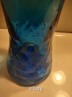 VTG Blenco Handblown Glass Vase Turquoise Beauty Burst Pattern Hour Glass Shape