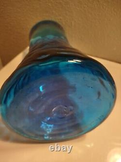 VTG Blenco Handblown Glass Vase Turquoise Beauty Burst Pattern Hour Glass Shape