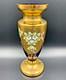 VTG Bohemian Art Glass Vase Cobalt Blue Gold Gilt Enamelled Flowers Design 8.5in