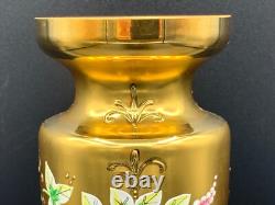 VTG Bohemian Art Glass Vase Cobalt Blue Gold Gilt Enamelled Flowers Design 8.5in