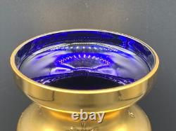 VTG Bohemian Art Glass Vase Cobalt Blue Gold Gilt Enamelled Flowers Design 8.5in
