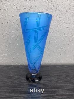 VTG Correia Art Glass Blue Vase Signed EVLTRQ 54/200 1982 L. E