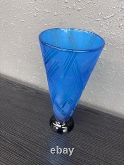 VTG Correia Art Glass Blue Vase Signed EVLTRQ 54/200 1982 L. E