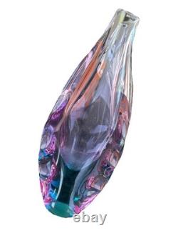 VTG Czech Purple & Teal Glass Vase Miroslav Klinger Zelezny Brod Sklo ZBS 1960s