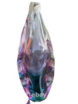 VTG Czech Purple & Teal Glass Vase Miroslav Klinger Zelezny Brod Sklo ZBS 1960s