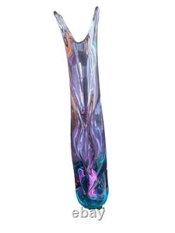 VTG Czech Purple & Teal Glass Vase Miroslav Klinger Zelezny Brod Sklo ZBS 1960s