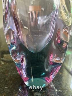 VTG Czech Purple & Teal Glass Vase Miroslav Klinger Zelezny Brod Sklo ZBS 1960s
