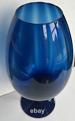 VTG Empoli Italy Art Glass Vase Cobalt Blue Optic Footed Snifter Swirl Stem 17