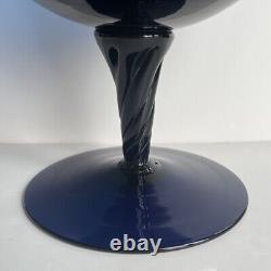 VTG Empoli Italy Art Glass Vase Cobalt Blue Optic Footed Snifter Swirl Stem 17