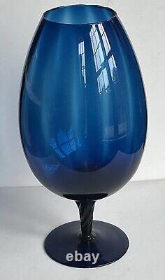 VTG Empoli Italy Art Glass Vase Cobalt Blue Optic Footed Snifter Swirl Stem 17