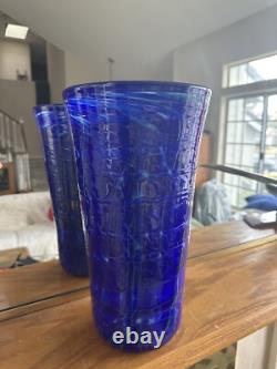 VTG HUGE COBALT BLUE 2003 Signed JOSEPH REINIK ART GLASS VASE CROCODILE TEXTURE
