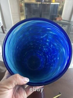 VTG HUGE COBALT BLUE 2003 Signed JOSEPH REINIK ART GLASS VASE CROCODILE TEXTURE