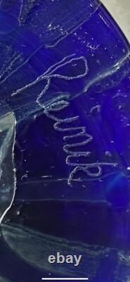 VTG HUGE COBALT BLUE 2003 Signed JOSEPH REINIK ART GLASS VASE CROCODILE TEXTURE